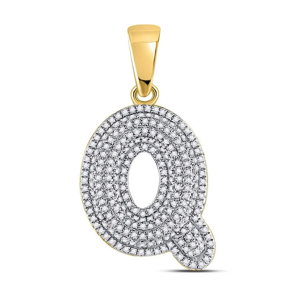 10kt Yellow Gold Men's Round Diamond Letter Q Bubble Initial Charm Pendant - Stunning Diamond Accent Pendant for Men