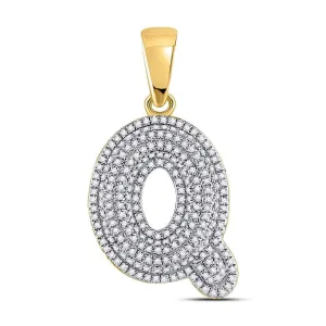 10kt Yellow Gold Men's Round Diamond Letter Q Bubble Initial Charm Pendant - Stunning Diamond Accent Pendant for Men