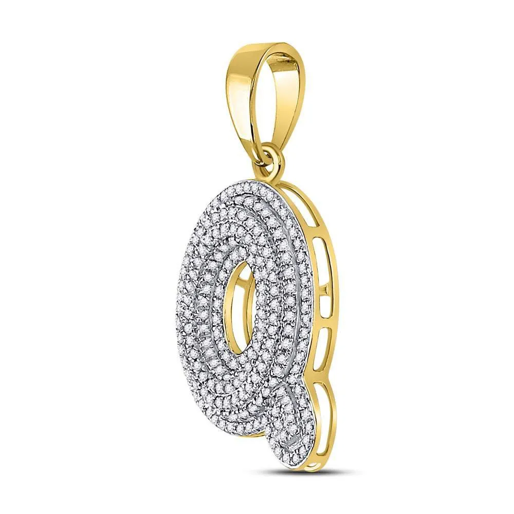 10kt Yellow Gold Men's Round Diamond Letter Q Bubble Initial Charm Pendant - Stunning Diamond Accent Pendant for Men