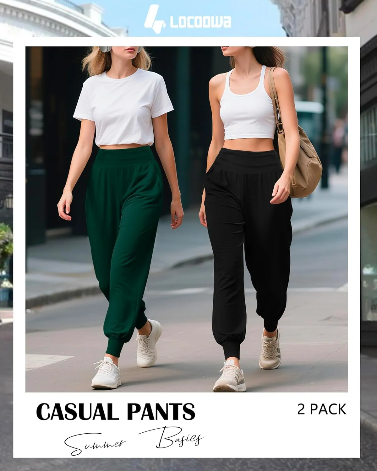 2 Pack Women's Yoga Joggers, Cozy Sweatpants with Pockets Casual Loose Comfy High Waisted Lounge Pants