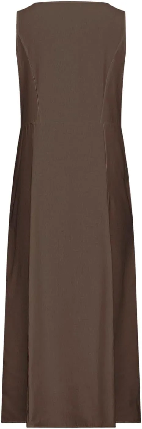 2025 Spring Long Dress for Women Sleeveless Round Neck Pleated Dress Ladies Solid Color Vacation Dresses with Pockets