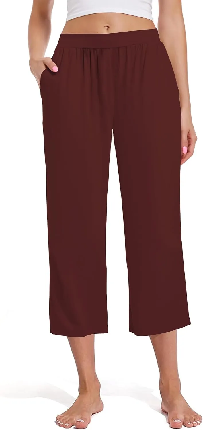 3 Pack Women's Capri Sweatpants, Cozy Wide Legs Cropped Capri with Pockets, Lounge Jogger Pants Workout Yoga Capris