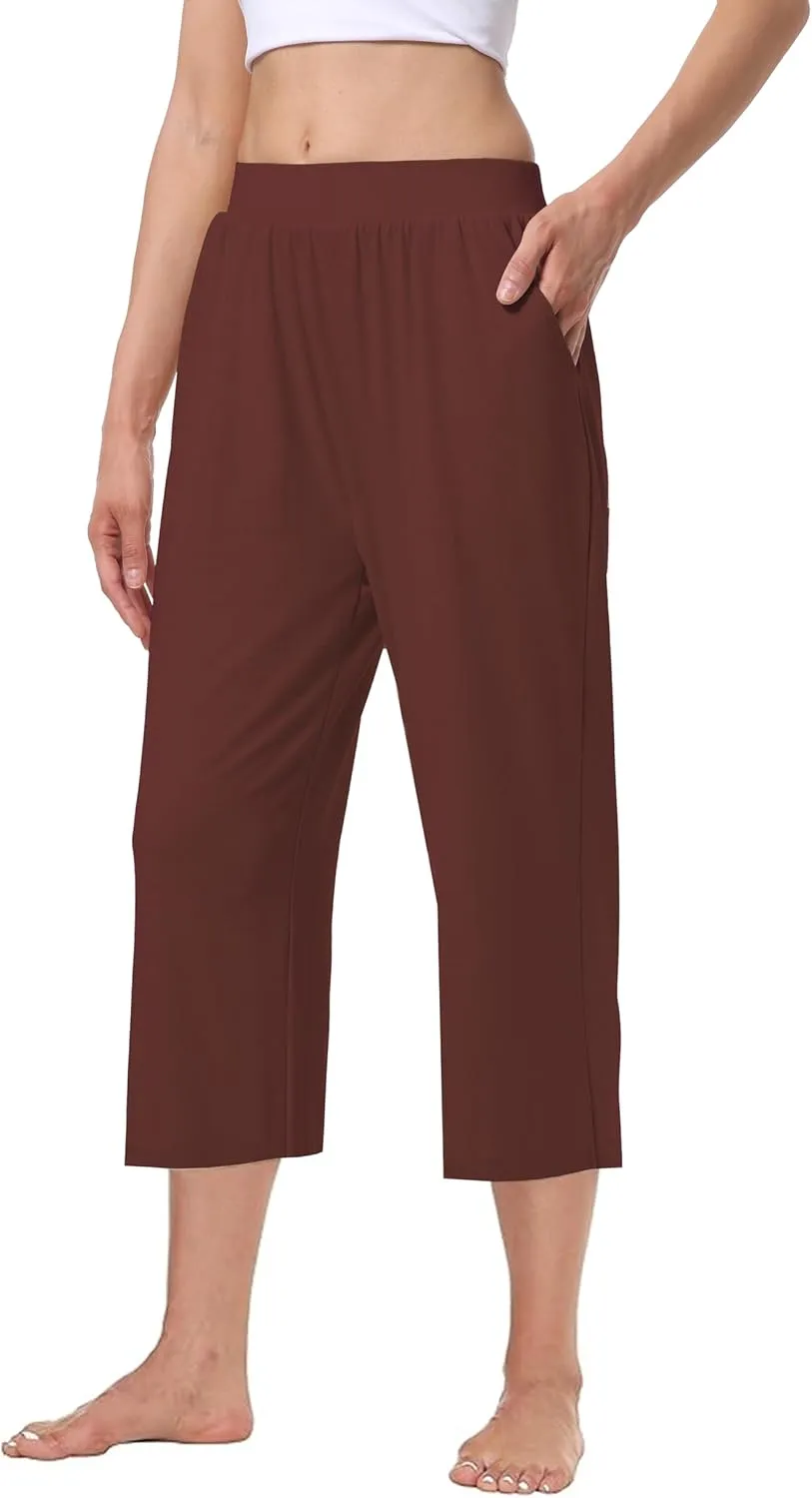 3 Pack Women's Capri Sweatpants, Cozy Wide Legs Cropped Capri with Pockets, Lounge Jogger Pants Workout Yoga Capris
