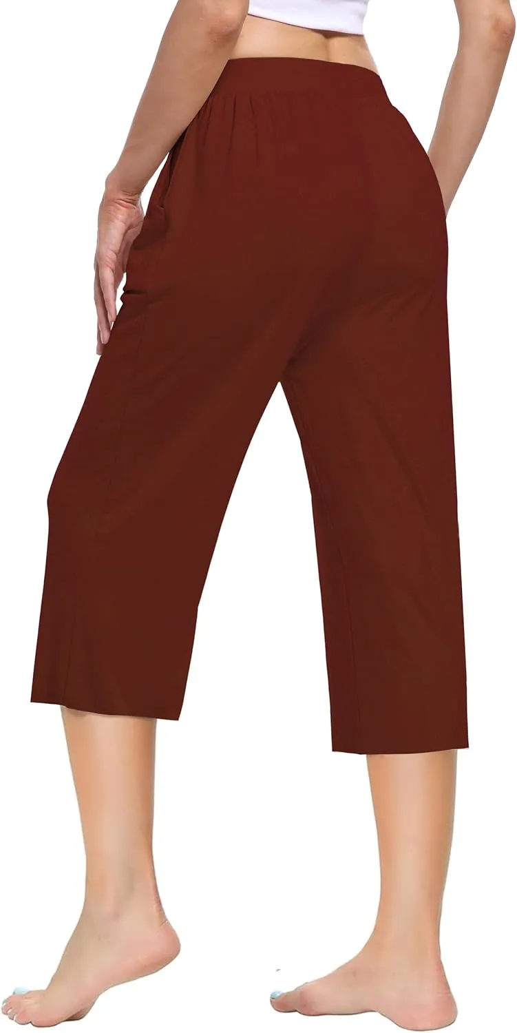 3 Pack Women's Capri Sweatpants, Cozy Wide Legs Cropped Capri with Pockets, Lounge Jogger Pants Workout Yoga Capris