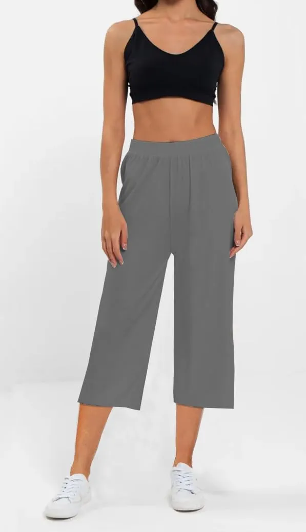 3 Pack Women's Capri Sweatpants, Cozy Wide Legs Cropped Capri with Pockets, Lounge Jogger Pants Workout Yoga Capris