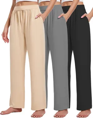 3 Pack Women's Lounge Cozy Wide Leg with Pockets Loose Flowy Yoga Sweatpants Workout Comfy Jogger Pants