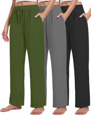 3 Pack Women's Lounge Cozy Wide Leg with Pockets Loose Flowy Yoga Sweatpants Workout Comfy Jogger Pants