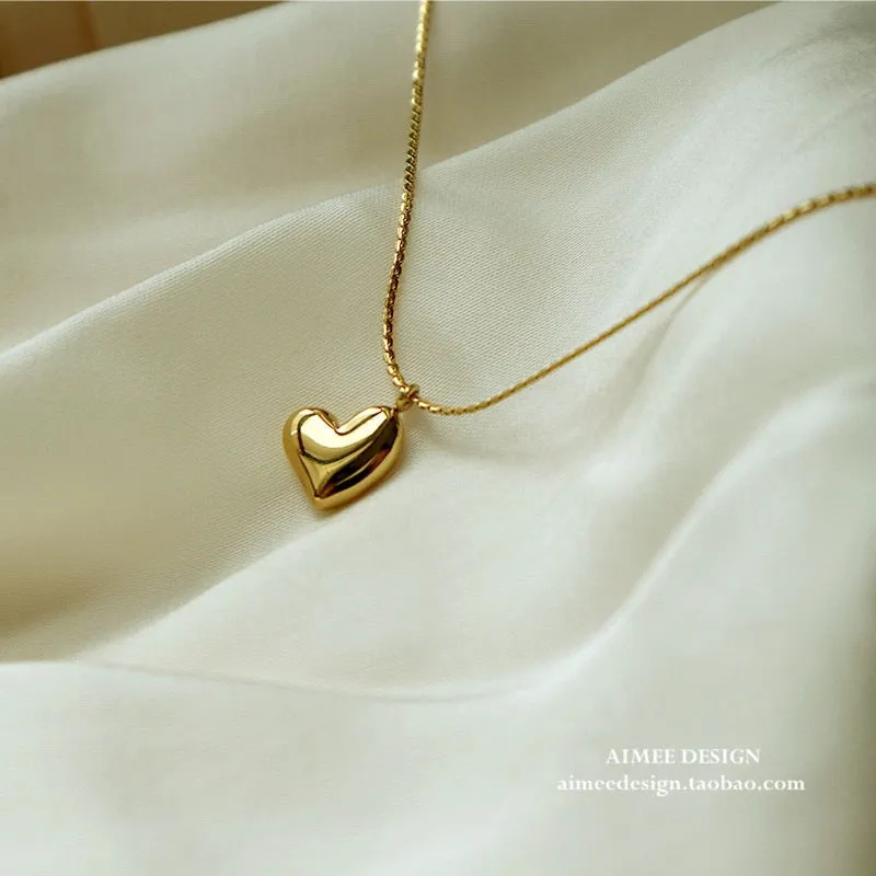 316L Stainless Steel Golden Temperament Love Heart Pendant Necklace