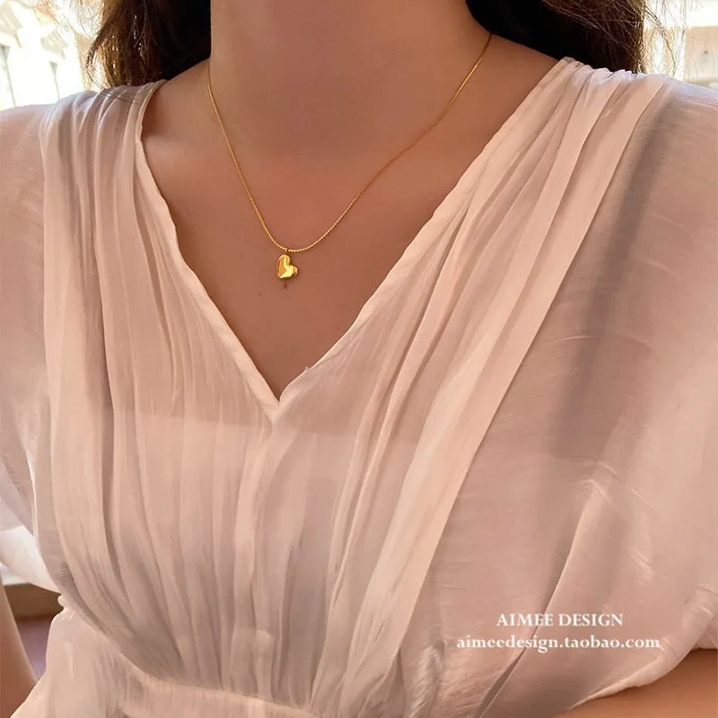 316L Stainless Steel Golden Temperament Love Heart Pendant Necklace