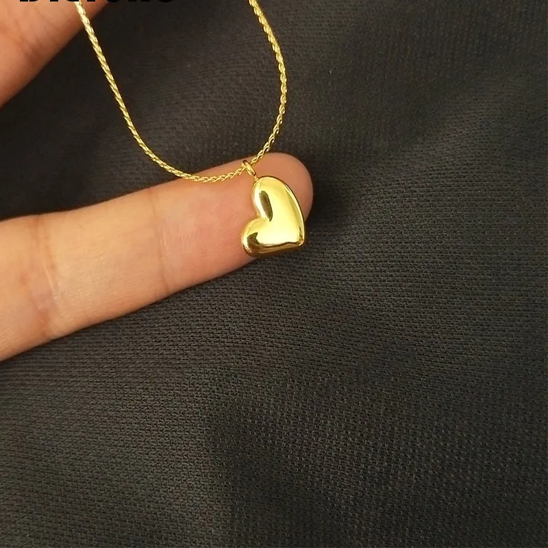 316L Stainless Steel Golden Temperament Love Heart Pendant Necklace