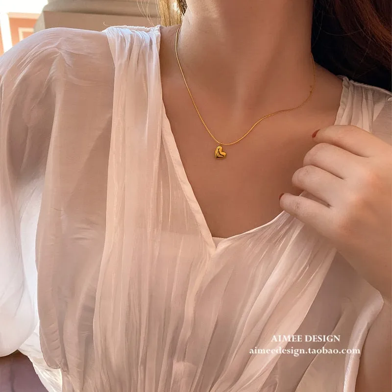 316L Stainless Steel Golden Temperament Love Heart Pendant Necklace