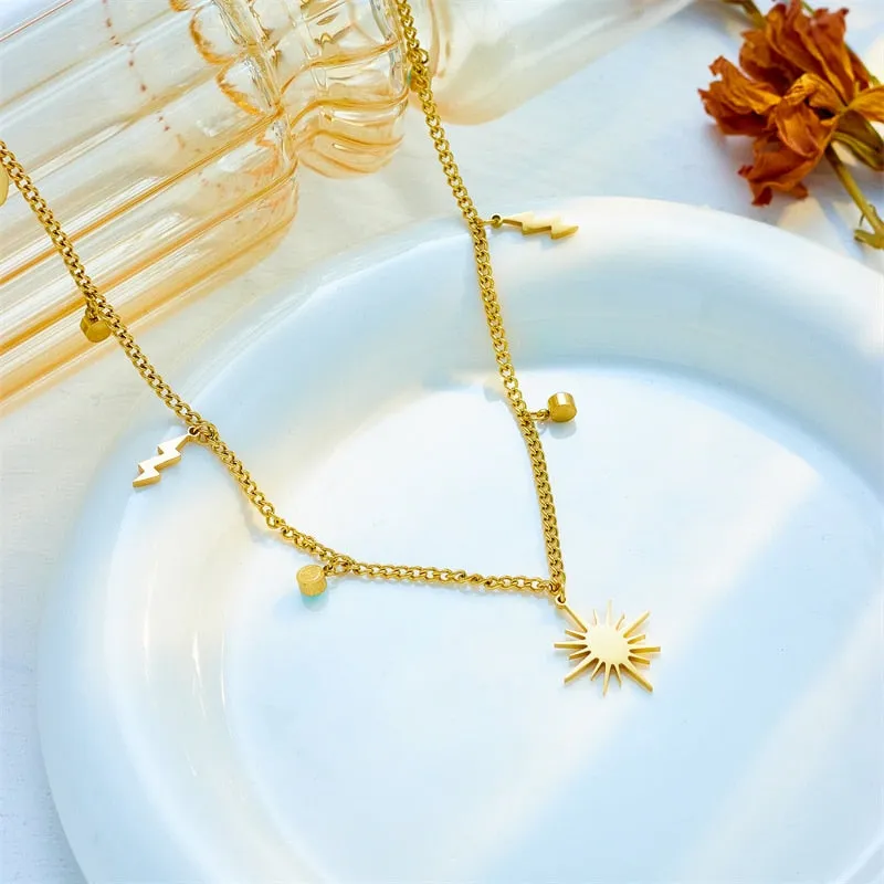 316L Stainless Steel Lightning Sun Pendant Necklace For Women
