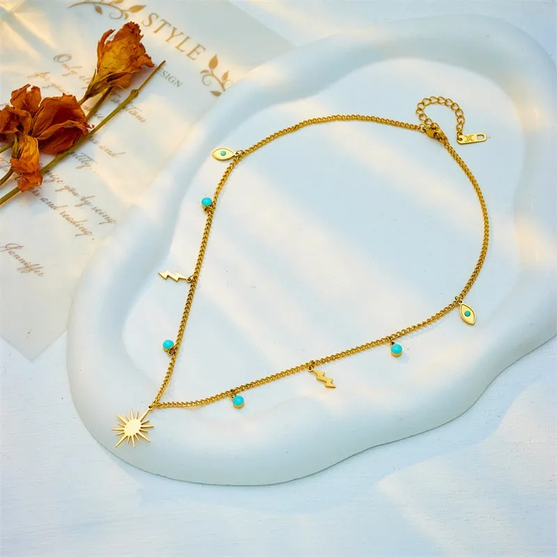 316L Stainless Steel Lightning Sun Pendant Necklace For Women