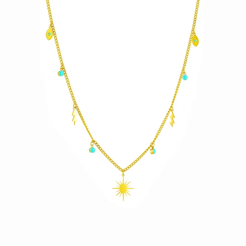 316L Stainless Steel Lightning Sun Pendant Necklace For Women