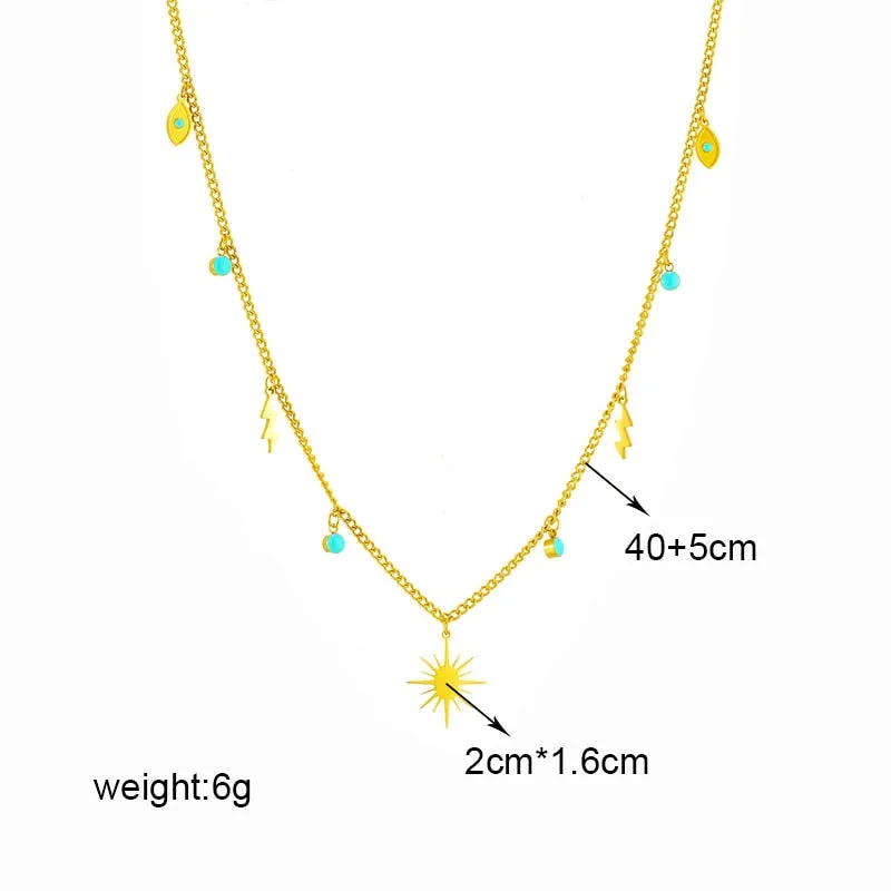 316L Stainless Steel Lightning Sun Pendant Necklace For Women