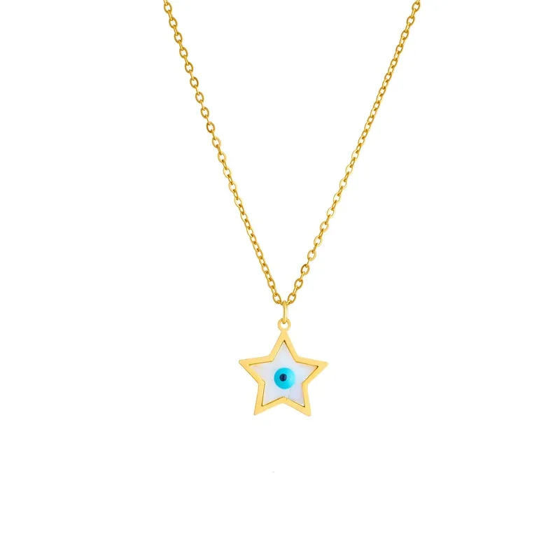 316L Stainless Steel Pentagram Star Eye Pendant Necklace For Women
