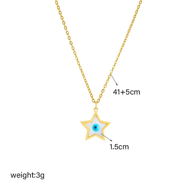 316L Stainless Steel Pentagram Star Eye Pendant Necklace For Women