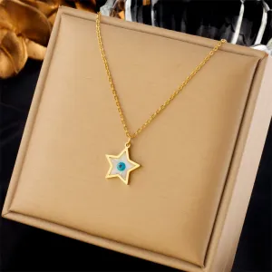 316L Stainless Steel Pentagram Star Eye Pendant Necklace For Women