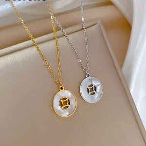 316L Stainless Steel Round Geometric Coins Pendant Necklace For Women