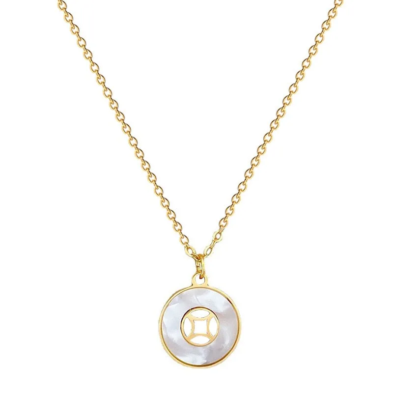 316L Stainless Steel Round Geometric Coins Pendant Necklace For Women