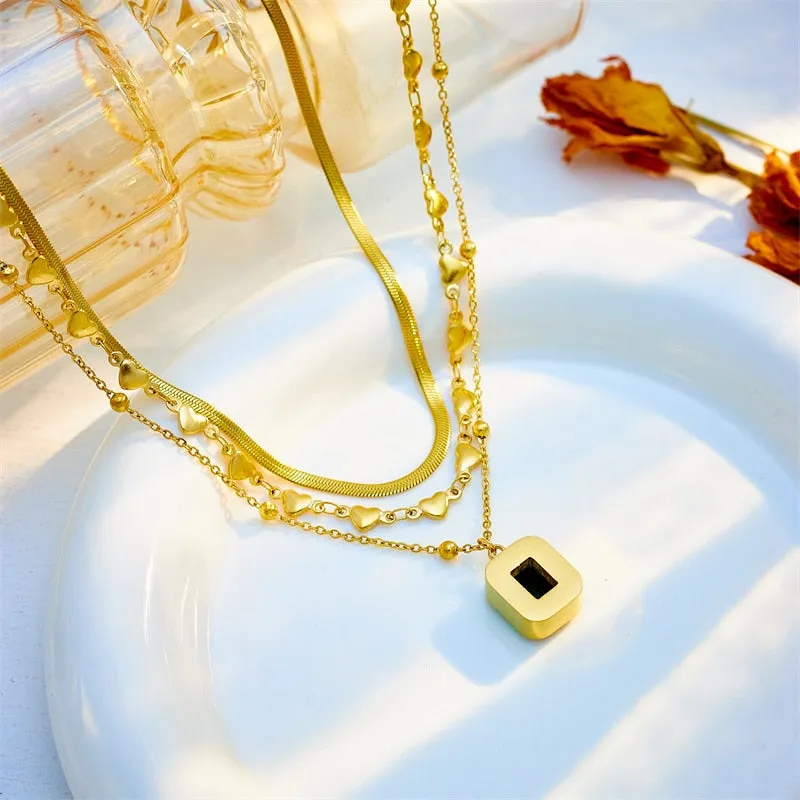 316L Stainless Steel Square Green Crystal Pendant Necklace For Women