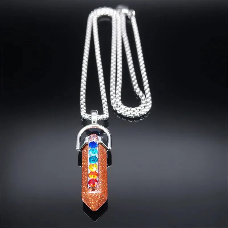 7 Chakra Crystal Stone Necklace Women Men Stainless Steel Chain Necklaces