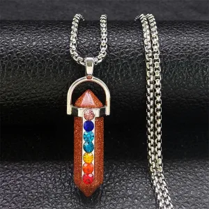 7 Chakra Crystal Stone Necklace Women Men Stainless Steel Chain Necklaces