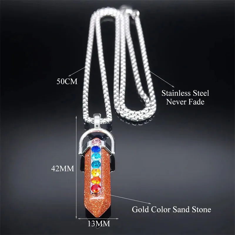 7 Chakra Crystal Stone Necklace Women Men Stainless Steel Chain Necklaces