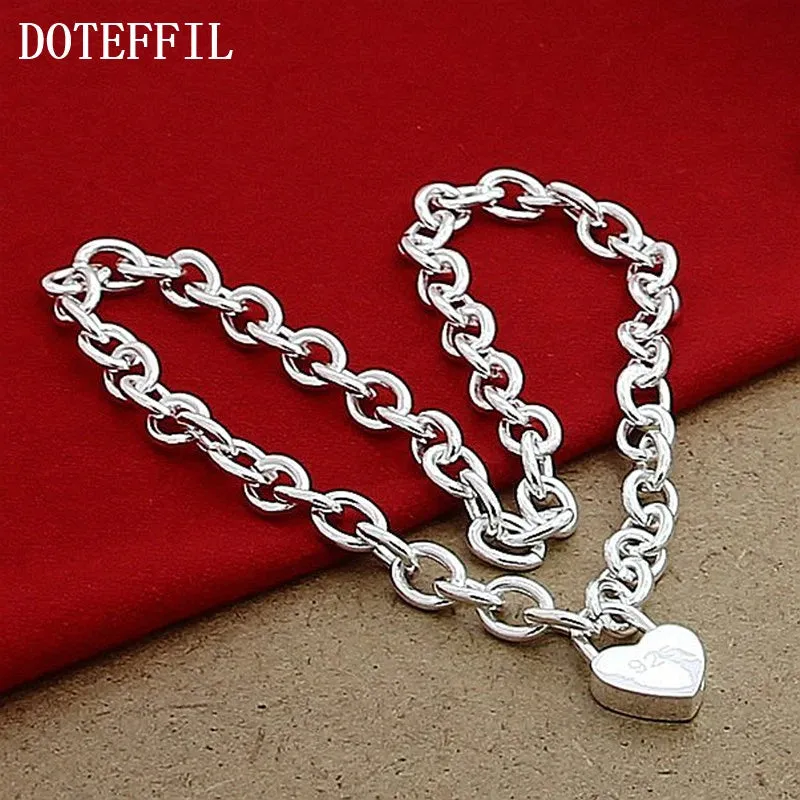 925 Sterling Silver Heart Lock Pendant Necklace 18 Inch Chain for Women Fashion Jewelry