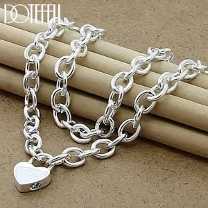 925 Sterling Silver Heart Lock Pendant Necklace 18 Inch Chain for Women Fashion Jewelry