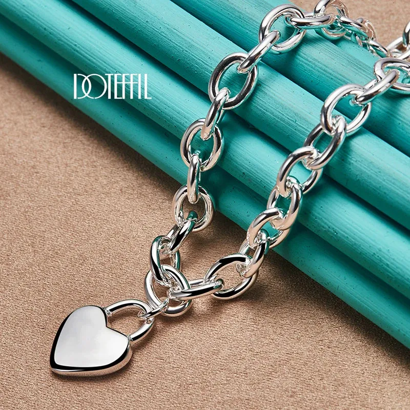 925 Sterling Silver Heart Lock Pendant Necklace 18 Inch Chain for Women Fashion Jewelry