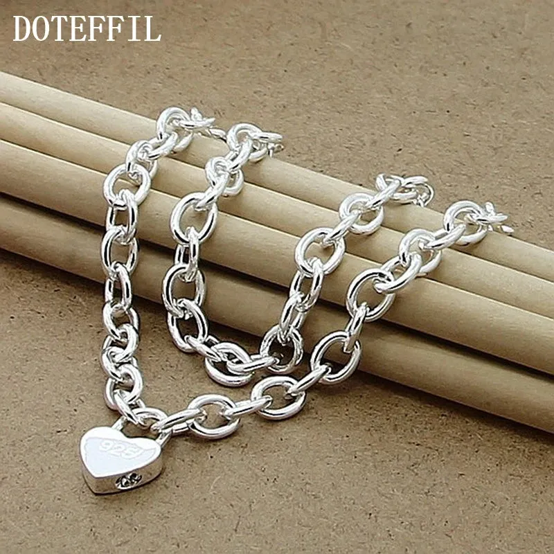925 Sterling Silver Heart Lock Pendant Necklace 18 Inch Chain for Women Fashion Jewelry