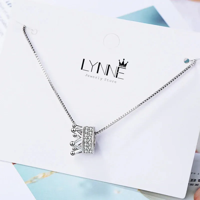 925 Sterling Silver Rotatable Crown Rhinestone Pendant Necklace