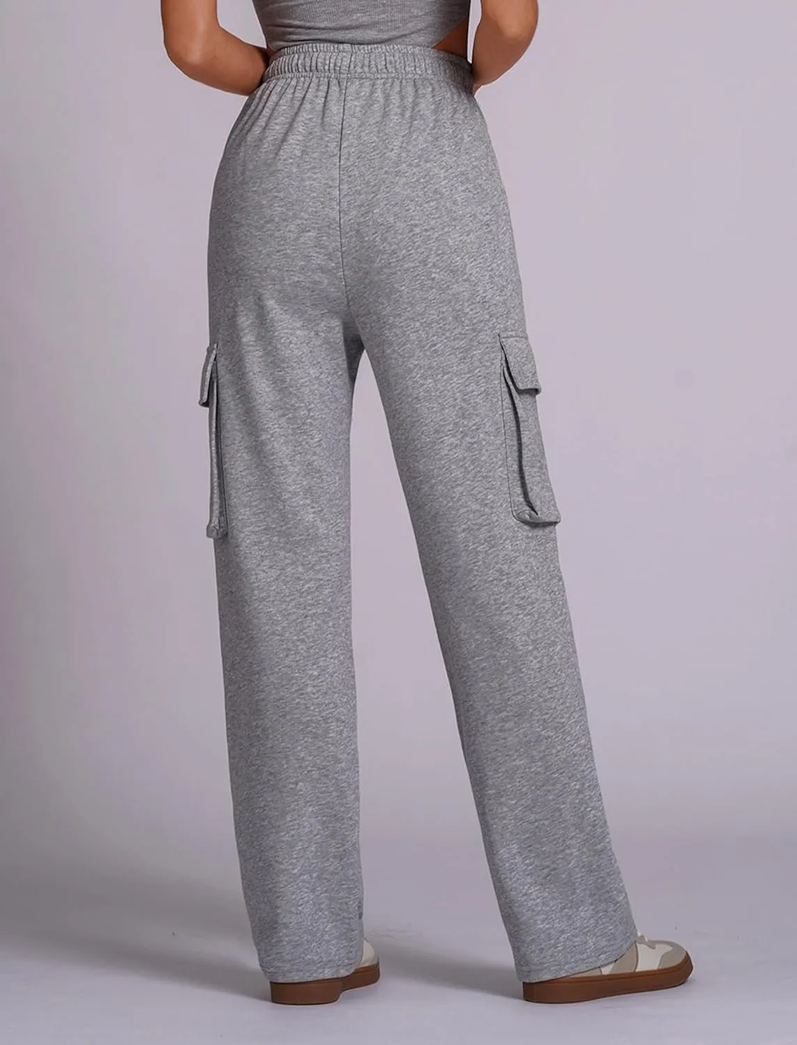 ABOCIW Women's Fleece Lined Wide Leg Sweatpants Elastic High Waisted Baggy Athletic Joggers Pants with Pockets