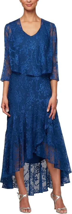 Alex Evenings Women's Sleeveless Printed Chiffon Mid-Length Dress with Jacket