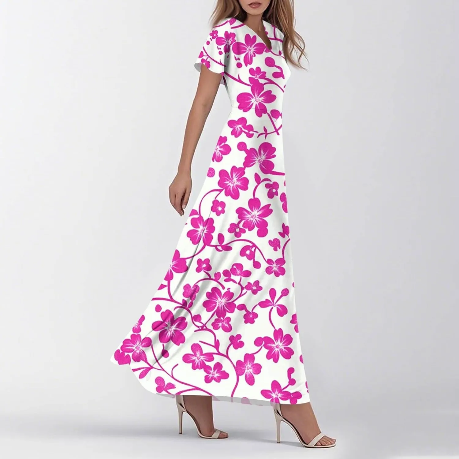 Aline Dresses for Women 2025 Spring Sundress V Neck Short Sleeve Floral Wrap Ruffle Boho Maxi Wedding Guest Dress, Xs-2Xl