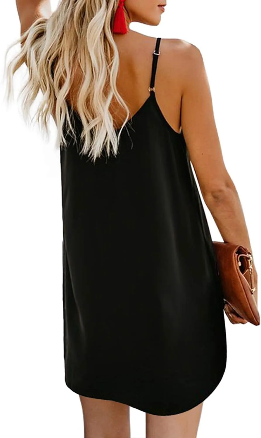 AlvaQ Women Summer Dresses 2024 Strappy Button V Neck Sleeveless Beach Sundress Casual Swing A Line Short Mini Dress
