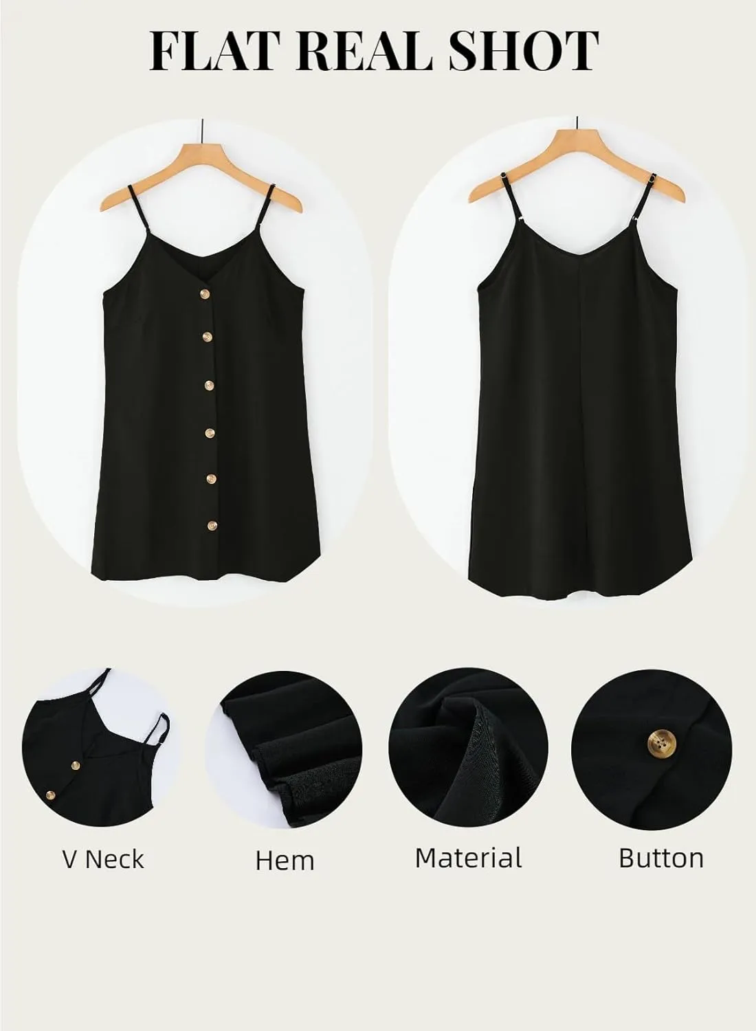 AlvaQ Women Summer Dresses 2024 Strappy Button V Neck Sleeveless Beach Sundress Casual Swing A Line Short Mini Dress