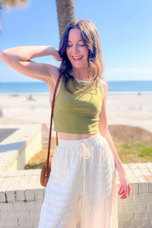 Andie Green Stitched Crop Tank Top