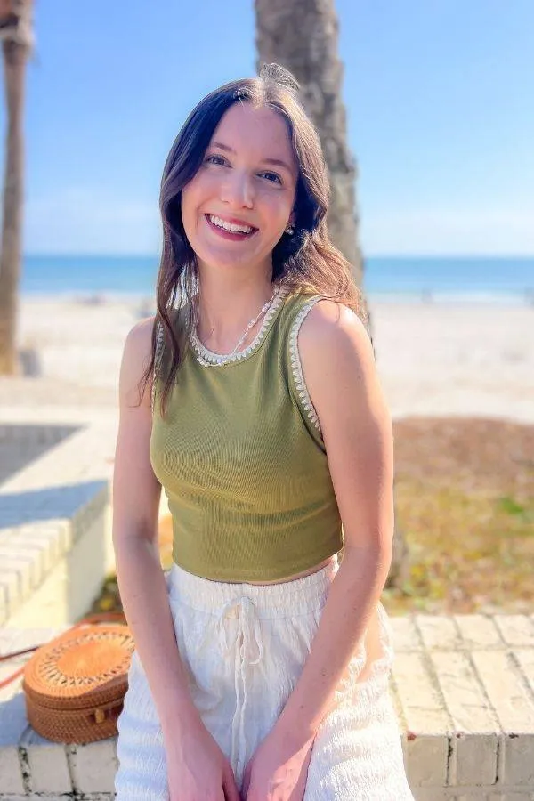 Andie Green Stitched Crop Tank Top