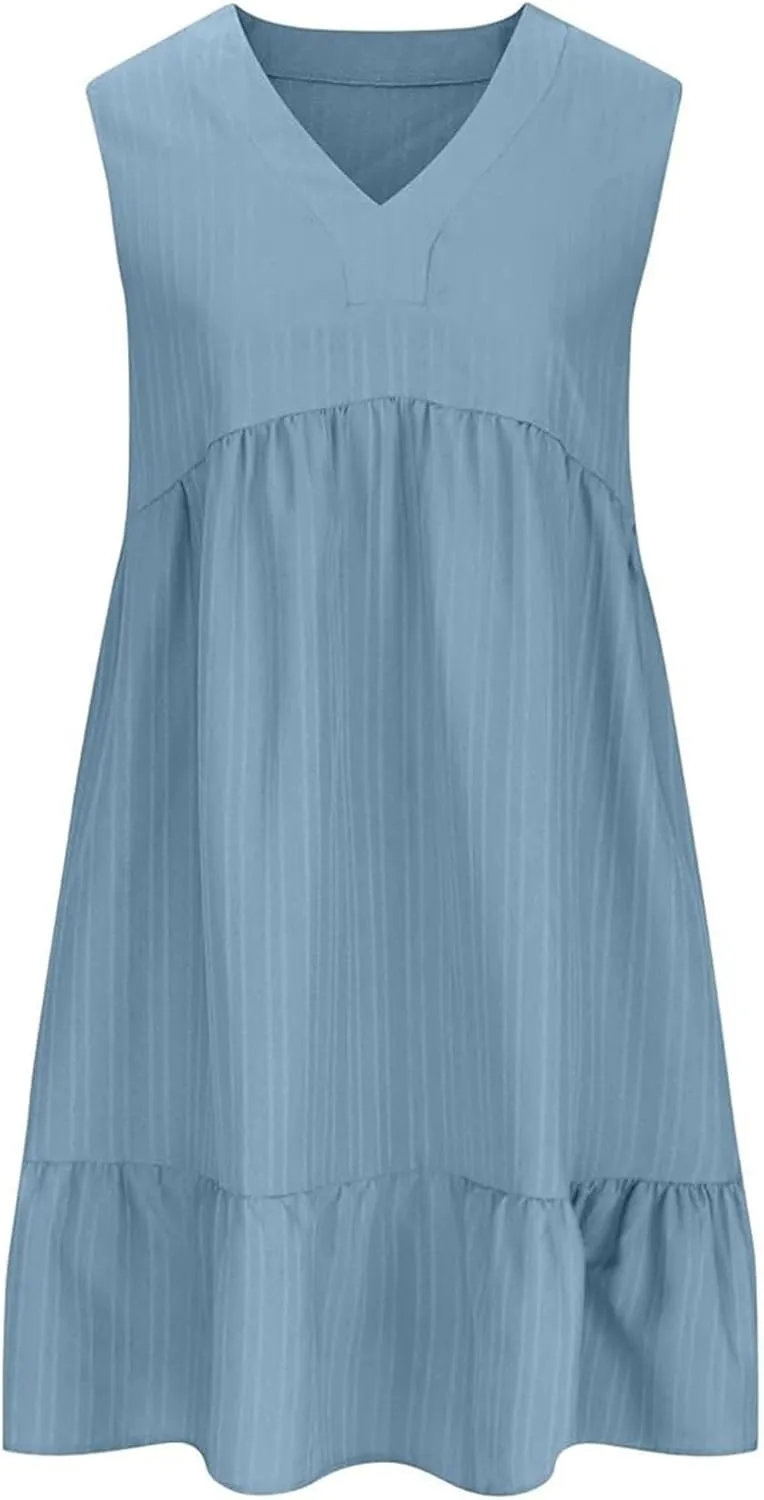 Aniywn Cute Summer Dresses for Women 2025 Vacation V Neck Mini Dresses Casual Flowy Boho Beach Ruffle A Line Swing Sundress