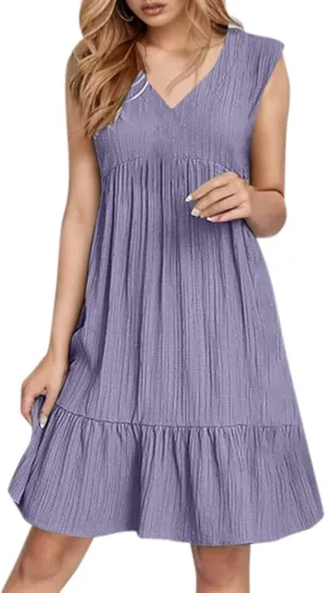 Aniywn Cute Summer Dresses for Women 2025 Vacation V Neck Mini Dresses Casual Flowy Boho Beach Ruffle A Line Swing Sundress