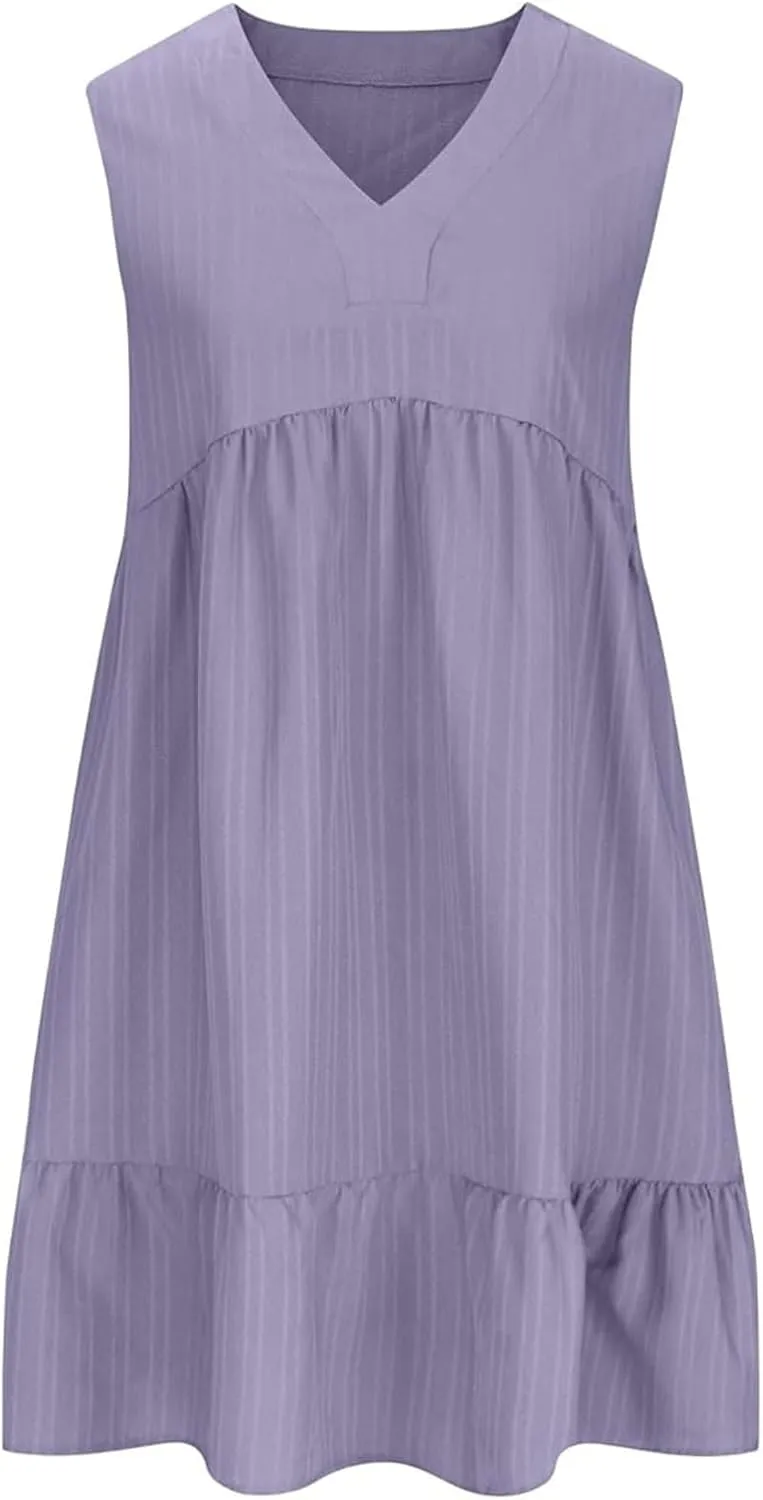 Aniywn Cute Summer Dresses for Women 2025 Vacation V Neck Mini Dresses Casual Flowy Boho Beach Ruffle A Line Swing Sundress