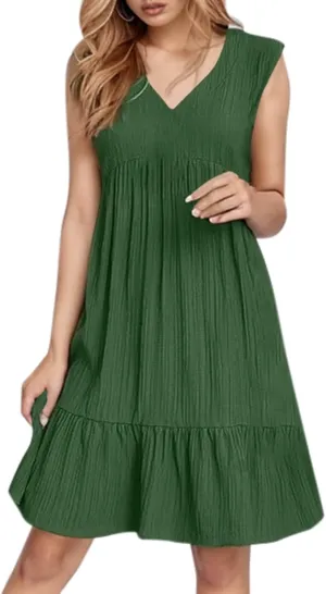 Aniywn Cute Summer Dresses for Women 2025 Vacation V Neck Mini Dresses Casual Flowy Boho Beach Ruffle A Line Swing Sundress
