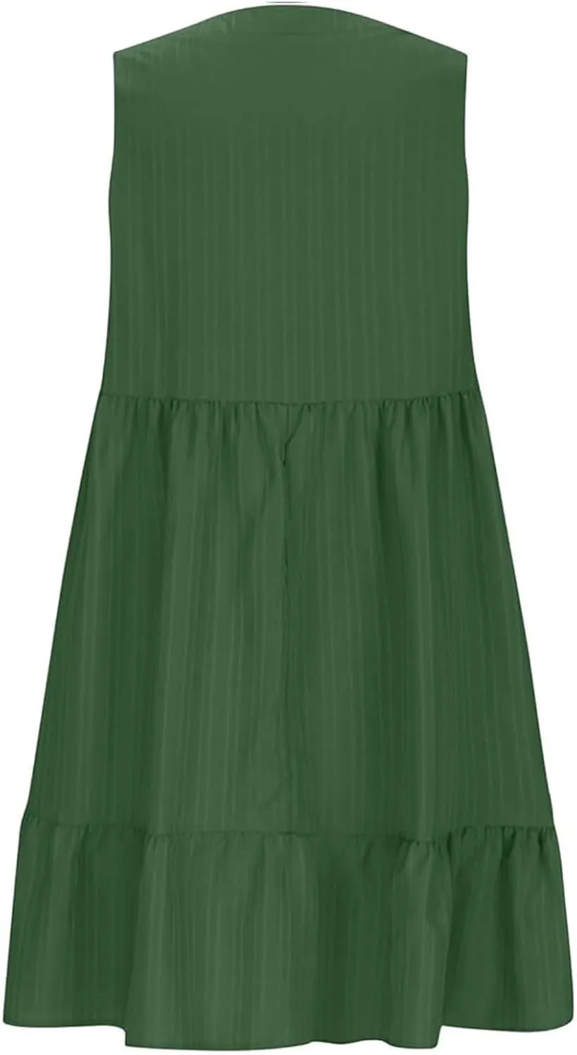 Aniywn Cute Summer Dresses for Women 2025 Vacation V Neck Mini Dresses Casual Flowy Boho Beach Ruffle A Line Swing Sundress
