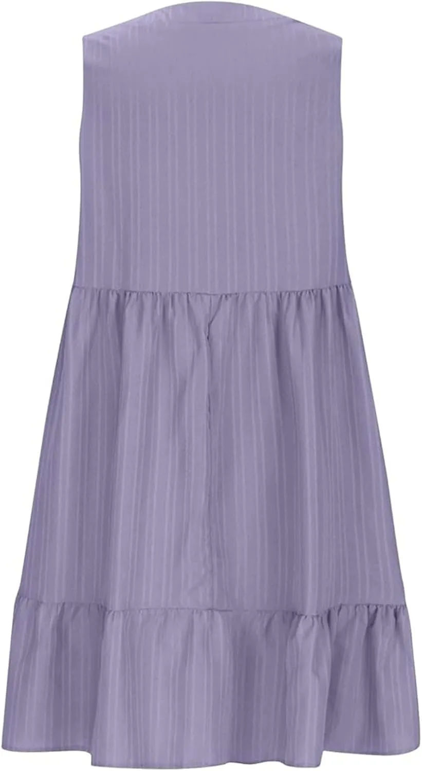 Aniywn Cute Summer Dresses for Women 2025 Vacation V Neck Mini Dresses Casual Flowy Boho Beach Ruffle A Line Swing Sundress