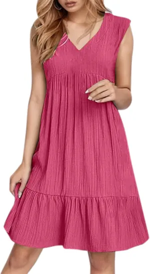 Aniywn Cute Summer Dresses for Women 2025 Vacation V Neck Mini Dresses Casual Flowy Boho Beach Ruffle A Line Swing Sundress