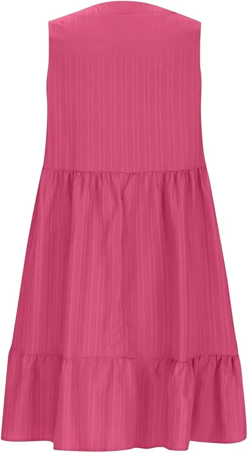 Aniywn Cute Summer Dresses for Women 2025 Vacation V Neck Mini Dresses Casual Flowy Boho Beach Ruffle A Line Swing Sundress