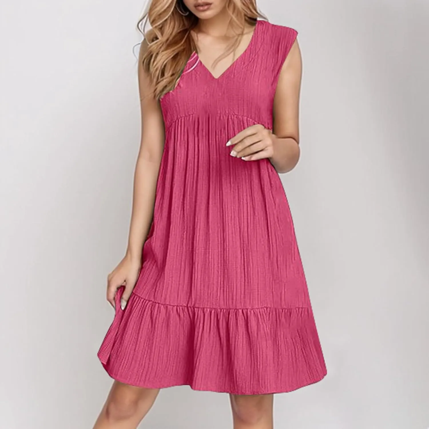 Aniywn Cute Summer Dresses for Women 2025 Vacation V Neck Mini Dresses Casual Flowy Boho Beach Ruffle A Line Swing Sundress