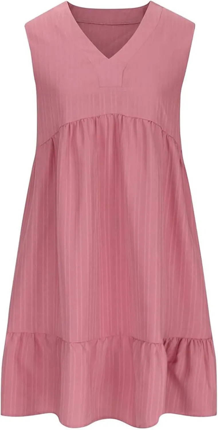 Aniywn Cute Summer Dresses for Women 2025 Vacation V Neck Mini Dresses Casual Flowy Boho Beach Ruffle A Line Swing Sundress